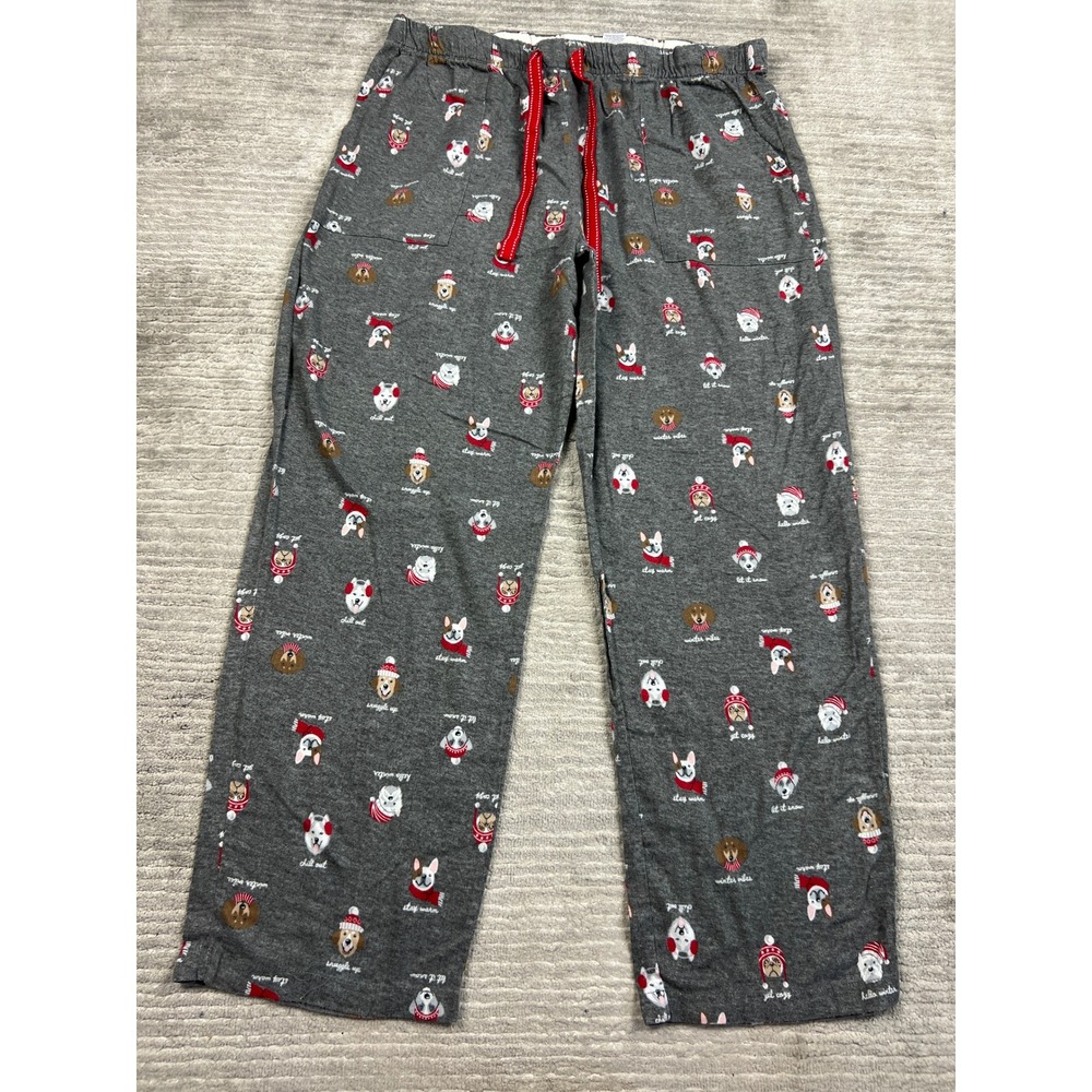 Joyspun Pajama Pants Womens XL Gray Dog Print Winter Holiday Lounge Drawstring